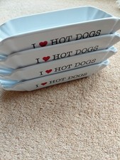 Heinz Official I Love Hot Dogs Collectable Ceramic Hot Dog Dish Server X 4