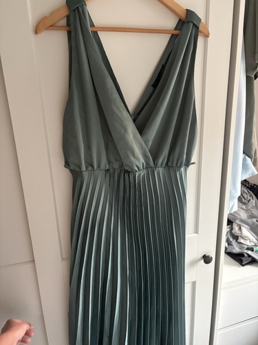 Zara green satin - green, pleated