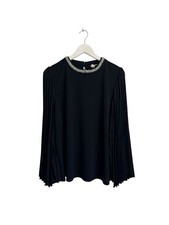 Monsoon Black Top Pleated Cape Sleeves Jaye Jewel Neck RRP £49 Size L 14 16
