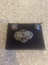 Vintage Thailand 925 Sterling Silver Marcasite Brooch And Earring Set