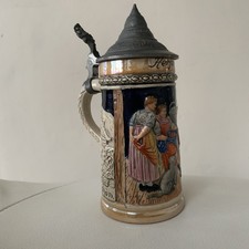 King Original Lidded Beer Stein Tankard Hereford Made In Germany Decorated Mug
