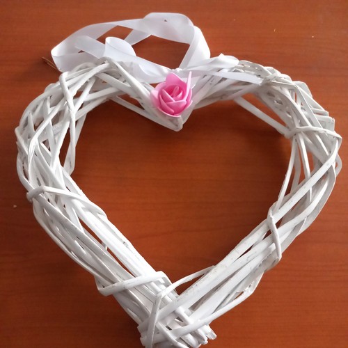Wicker heart decoration pink - wicker,