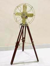 Brass Antique Floor Standing Electric Fan Royal Navy London Fan With Wood Tripod