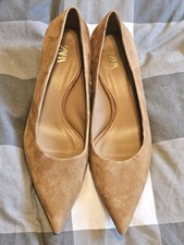 ZARA Women’s Camel Suede Block Heel Pointed Court Shoes – UK Size 6 – Brand New
