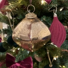 4Vintage Kugel Style Lrg Gold Antique Hexagon Style Glass Christmas Baubles 4.5"