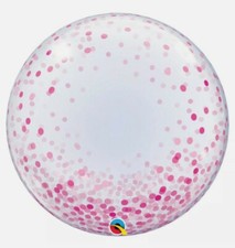  QUALATEX 24" Pink Confetti Dots DECO BUBBLE Clear Helium Air Balloon 