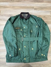 Barbour International A7 Bright Brass Jacket Green Belted Tartan Lined - Large