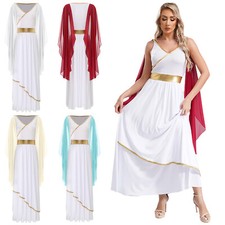 UK Women's Ancient Greek Costume Toga Dress Roman Queen Princess Robe Dresses