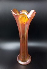 Fenton 'Plume Panels' Carnival Glass Vase, Marigold, Stunning, 28.5cm Tall