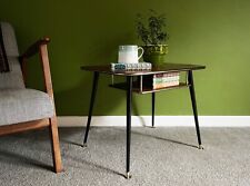 Occasional Table in Teak, Black and Brass, 1950s Vintage, Mid Century Telephone