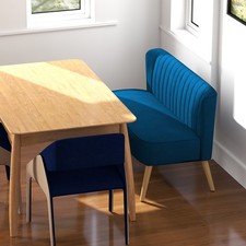 Double Seat Sofa Compact Loveseat Couch Padded Wood Legs, Dark Blue