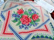 Tapestry canvas and wools roses partially completed cross stitch panel