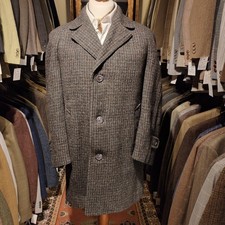 Vintage Mens 38s 40s Dogtooth HARRIS TWEED Check Tweed Over Coat Jacket Wool V