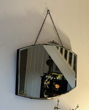 Art Deco Bevel Edge Wall Mirror 65cm X 42cm Frameless & Chain Bevel Edge