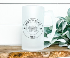 Personalised Frosted Glass Beer Stein / Tankard 16oz Mug