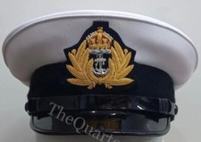 RN Royal Navy officer cap white Cotton Twill Top with RN King  Crown Badge