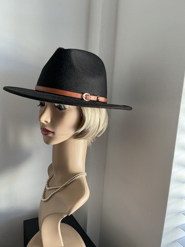 Unisex black fedora hat with - hat,