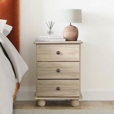 Light Wood with White Wash 3 Drawer Bedside Table - Hampton HPT001