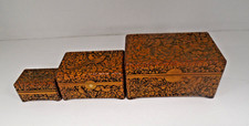 Antique Asian Decorative Hand Carved Wooden Nest Of Boxes