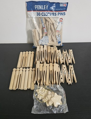 Vtg now wooden - wooden, clothespins