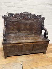Antique Oak Monks Bench 19th