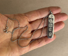 1977 STERLING SILVER INGOT PENDANT & CHAIN QEII JUBILEE medallion necklace 1/2oz