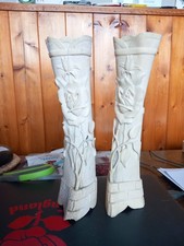 VINTAGE. WW1 P O W CARVED COW BONE 24 CM TALL ORNAMENTS X 2