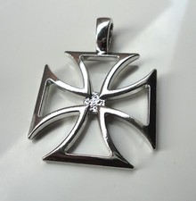 Iron Cross Biker Pendant German Gothic Cross and chain Silver Finish