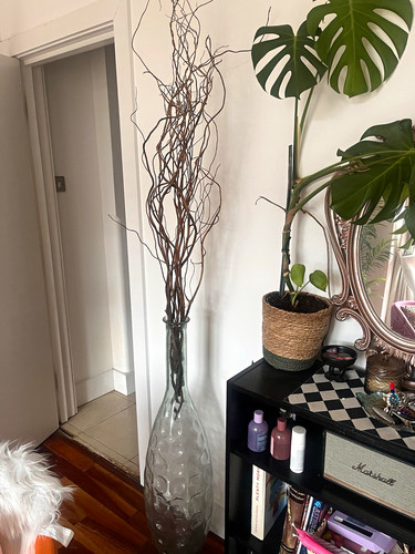 Clear glass bottle floor vase - glass,