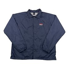 Only NY Coach Jacket Men's Large Navy Blue Snap Front Stars & Stripes Back Print