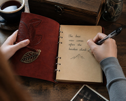 Vintage red leather journal - leather,