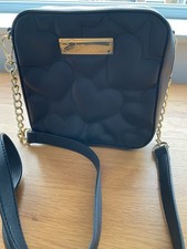 Black  Betsy Johnson Bag, Detachable Shoulder Strap, With Stitched Heart Design