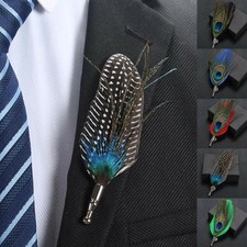 Brooch Pin Peacock Pheasant Feather Suit cape pin Lapel Wedding Party Hat Clip