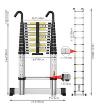 Telescopic Ladder 3.8M/12.5FT Aluminium Extension Ladder with Stabilizer Bar