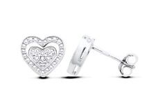 925 Sterling Silver Real Diamond Chunky Heart Stud Earrings RHODIUM Finish
