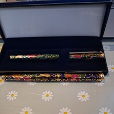 Vintage BOOTS Red Enamel INK Pen Set, CLOISONNE  BOXED ,GOOD CONDITION