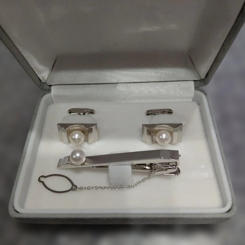 Silver tie pin cufflinks - pin, set