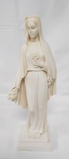 Ivory-Coloured Alabaster Religious Figure Virgin Mary  Holding Rose - F46