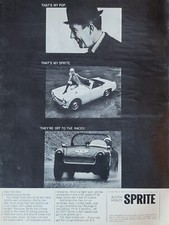 Austin Healey Sprite Classic Race and Sports Car Vintage Print Ad 1965
