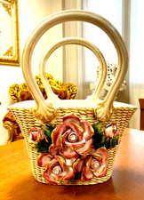 Porcelain Vase Vase Holder with Capodimonte Flowers Basket Shape Swarovski Roses