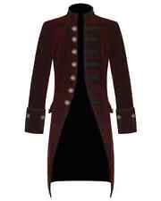 Mens Steampunk Vintage Tailcoat Jacket Velvet Gothic Victorian MAROON Frock Coat