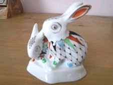 Hollohaza Hungary Fishnet Design Rabbits Figurine