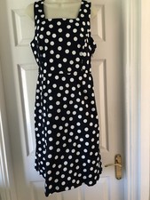 Navy White Spot Tu Dress Polka Dot Size 14 Pinafore Style Ladies Summer Shift