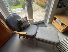 Vintage Ercol Chair and Footstool Excellent Condition - Brand New Linen Covers!