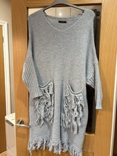 Ladies Italian Baby Blue Lambs Wool Mix Dress Size Up To 18-20 Never Worn