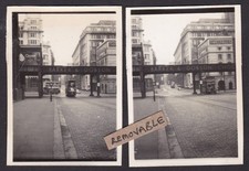 Two Small Vintage Photographs + Negs  Liverpool Overhead Railway Bridge Buses