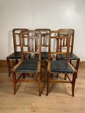 Set of 5 Arts and Crafts Leather Seated Dining Chairs High Quality
