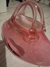 Laguna Large Murano Style Hand Blown Art Glass Handbag Ornament/Vase Pink