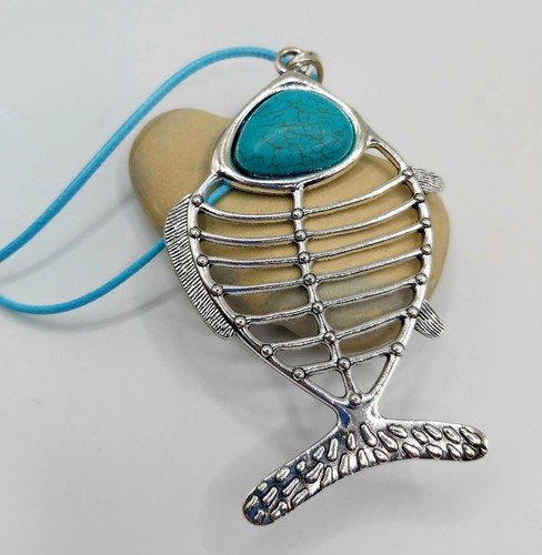 Fish pendant necklace blue - pendant,