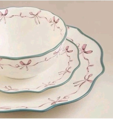Pink ribbon bow dinner set - pink,